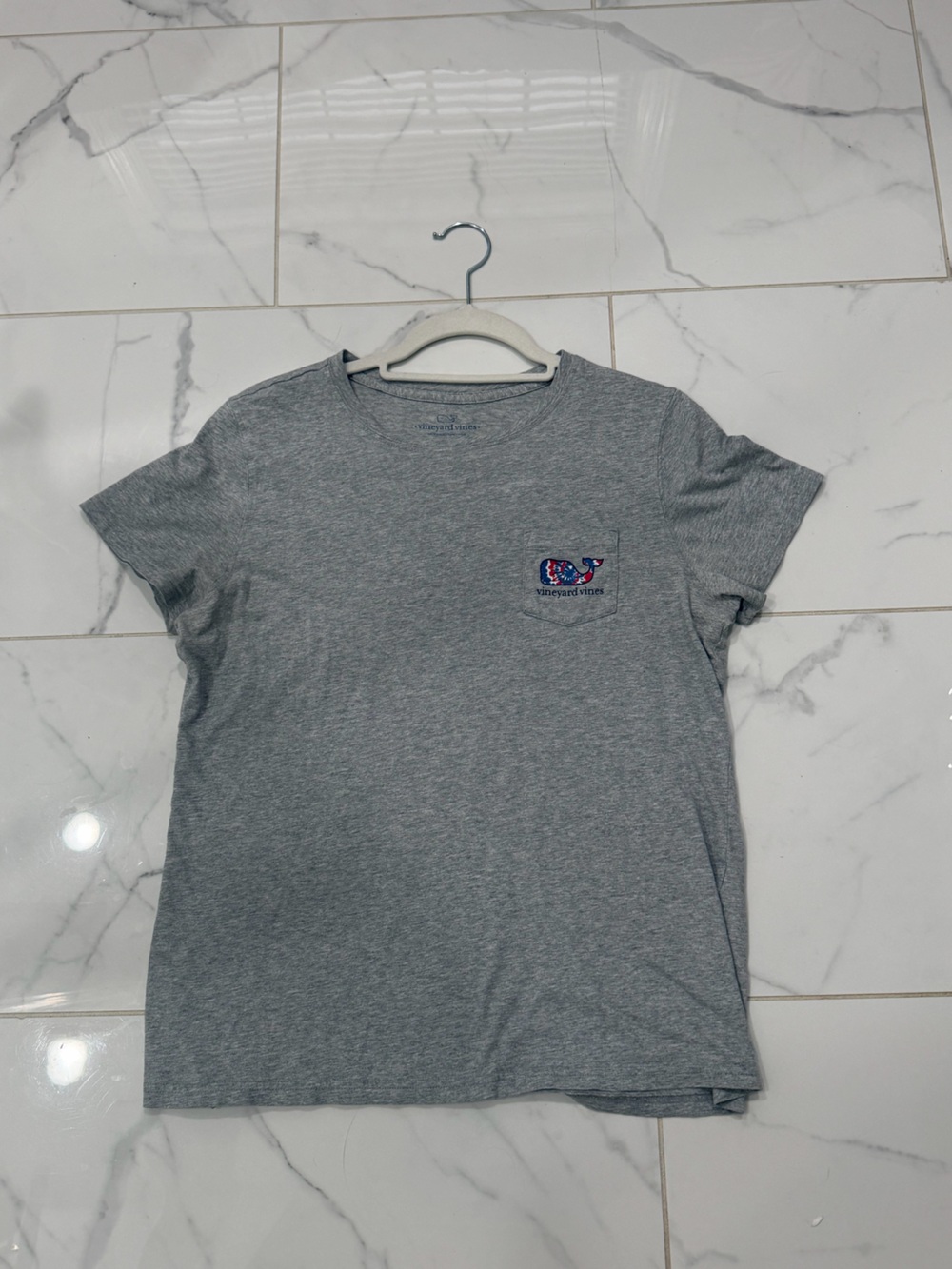 Vineyard Vines Heather Gray Short Sleeve Pocket Tee with Whale Logo
